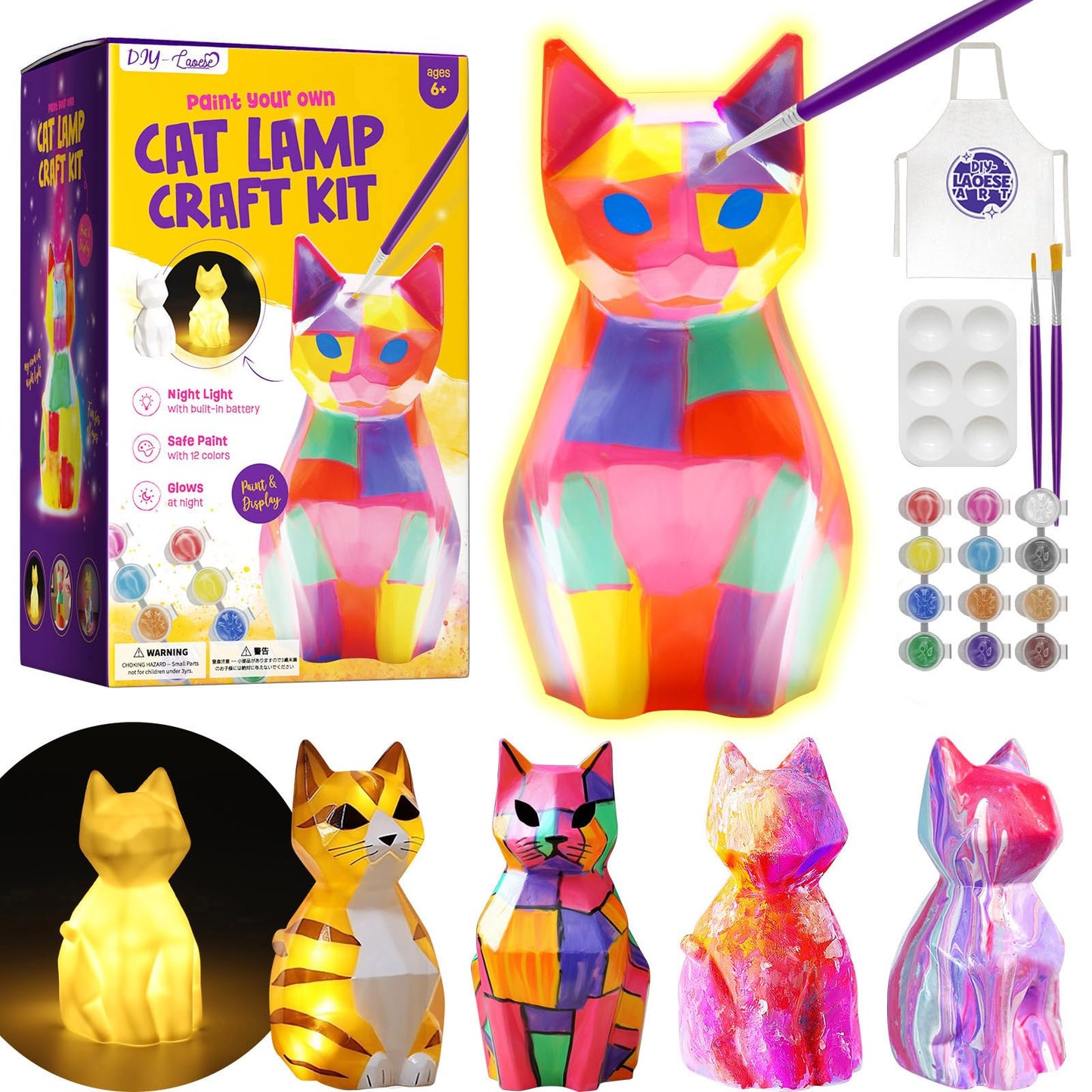 Paint Your Own Cat Lamp Kit, Cat Gifts for Girls, Painting kit for Kids 6 7 8 9, Arts and Crafts for Kids Ages 8-12, Art Supplies Toys Girls Boy Birthday Present