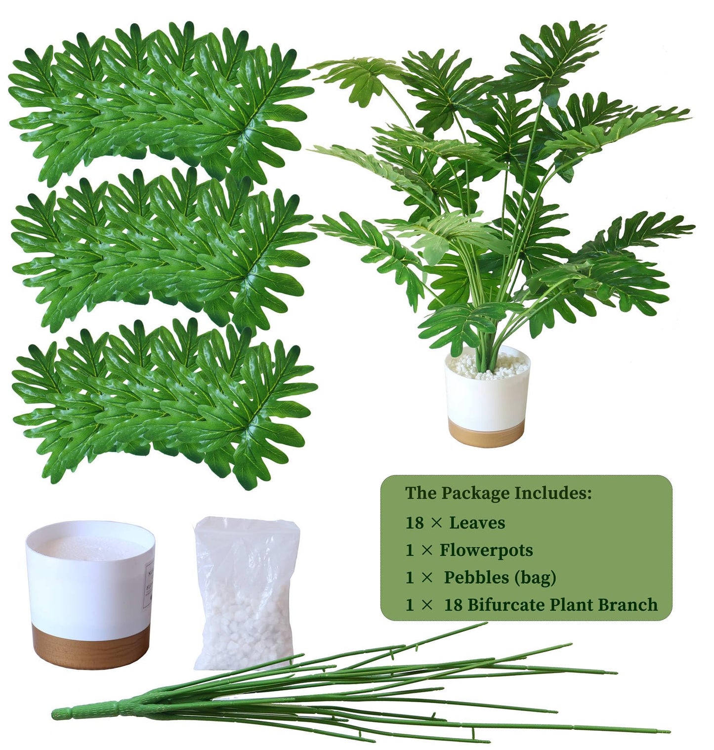 YXYQR Realistic 24" Potted Artificial Philodendron Selloum Plants – Fake Tall Tropical Plants with Pot for Indoor Outdoor Home Living Room Office Desk Shelf Decor