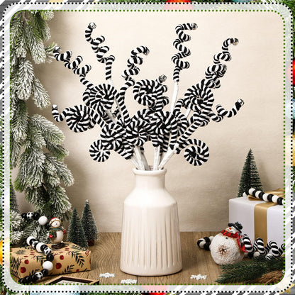 Soulchen 15 Pcs Black and White Christmas Tree Picks Decorations Curly Pick Christmas Tree Stems for Xmas Home Decorations DIY Vase Filler Holiday Crafts Ornaments for Wreath Garland