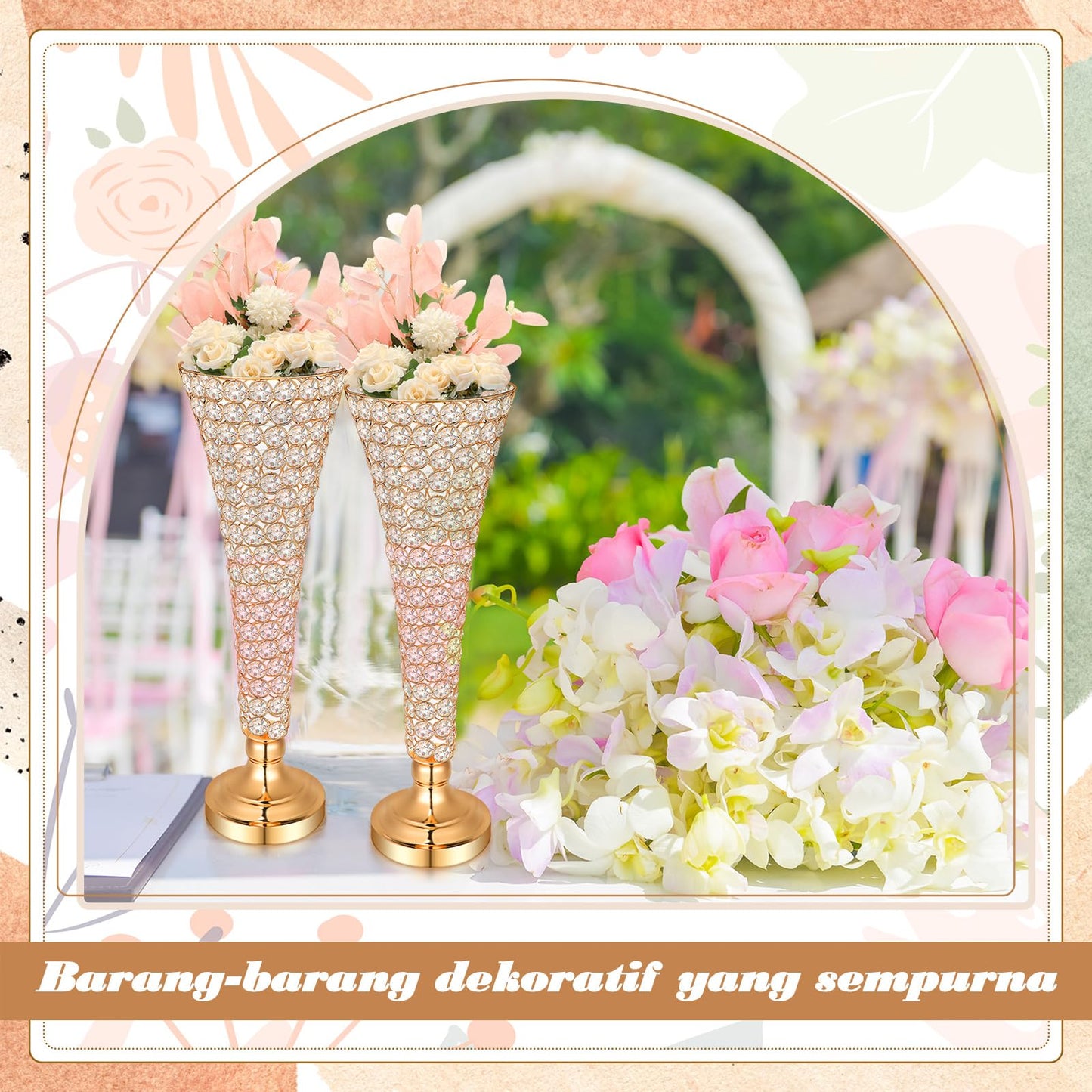 Rtteri 4 Pcs 20 Inch Tall Crystal Vase for Centerpieces Wedding Metal Crystal Trumpet Flower Vase Stand for Holiday Table Floor Wedding Banquet Celebration, Classic Elegance(Gold)