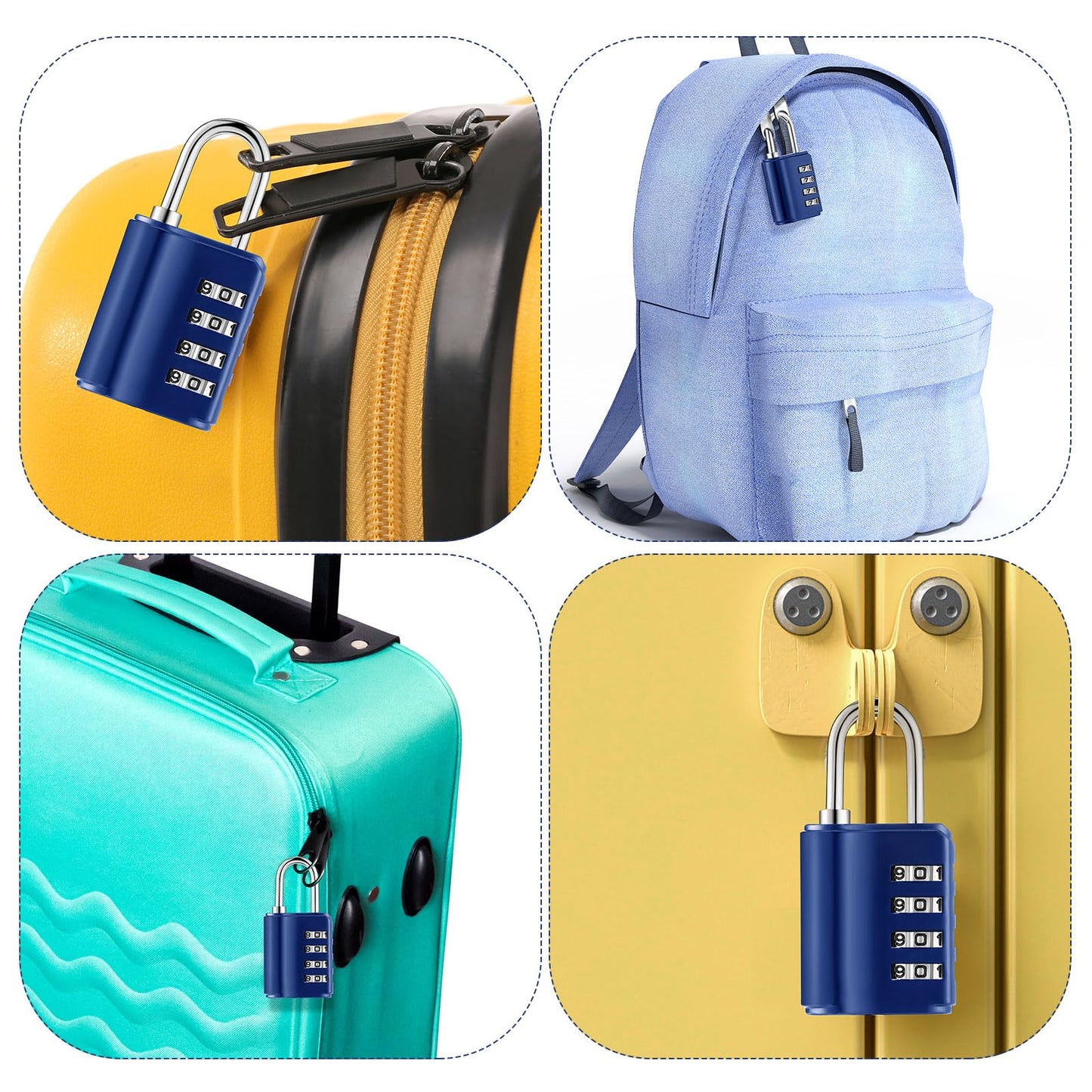 Kenning Combination Padlock 4 Digit Combination Lock with Keys Locker Resetable Security Outdoor Waterproof Gate Lock for School Sports Gym Locker Employee Fence Case(Sapphire,10 Pcs)