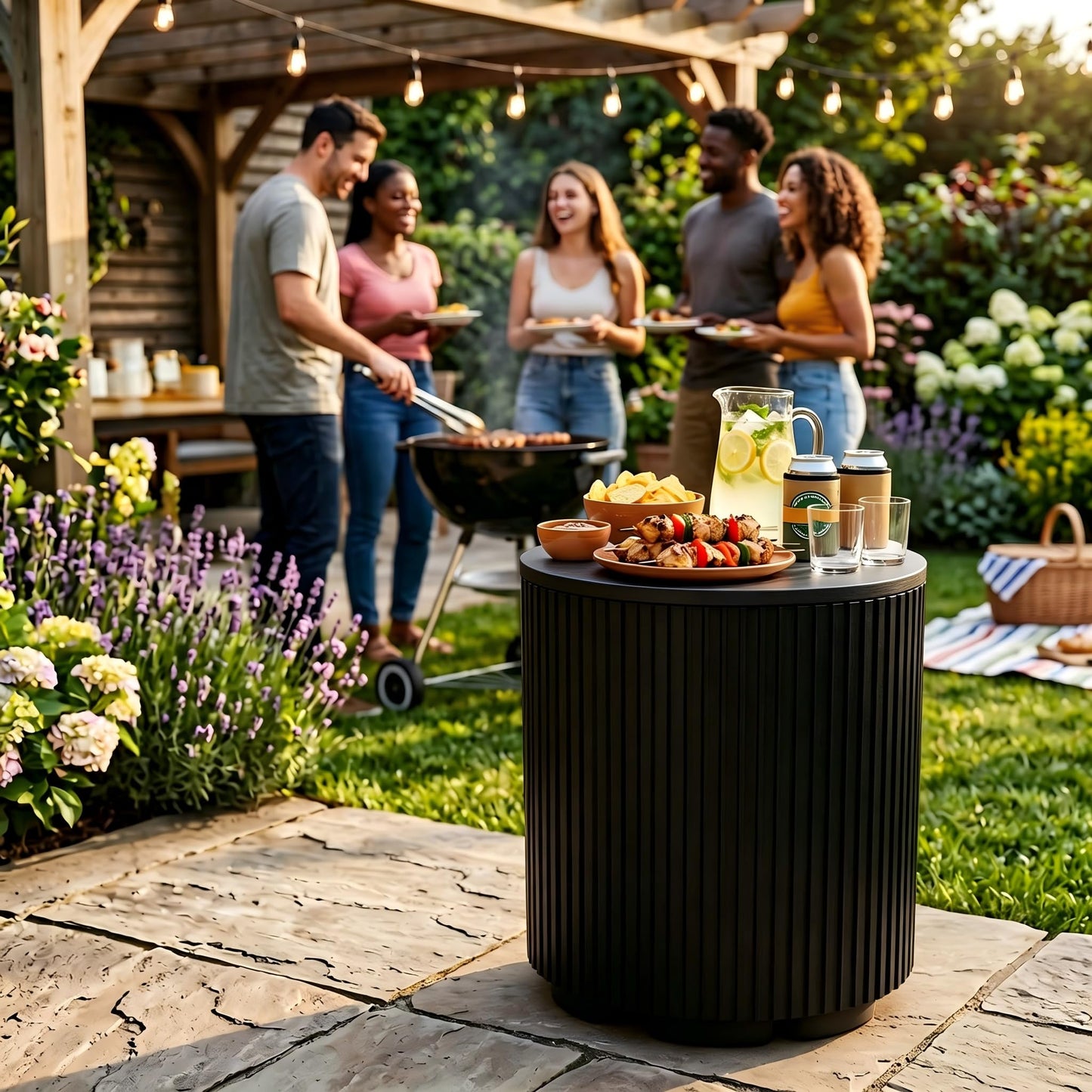 Diyfire Outdoor Cooler Side Table, 2-in-1 Portable Ice Chest Side Table, Cooler Table All Weather Resistant, Cooler Table for Patio & Parties & Picnics & Beach & BBQ, Black