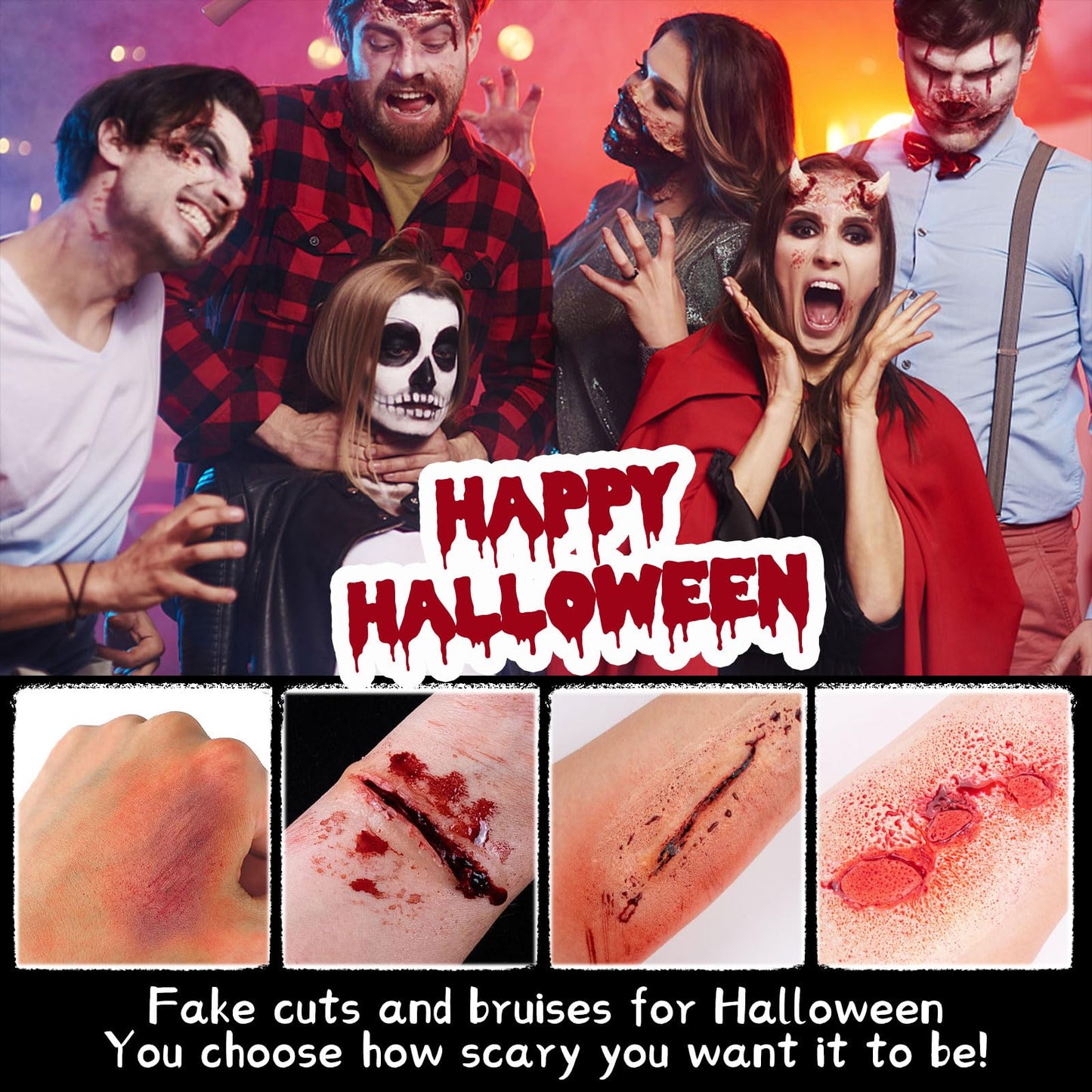 CHASPA Halloween Liquid Latex Special Effects SFX Makeup Kit for Fake Scar Wound Makeup - Scar Wax + 2 Btl Liquid Latex + 2 Btl Fake Blood + Spatula Tool + 2Pcs Stipple Sponge for Halloween Cosplay