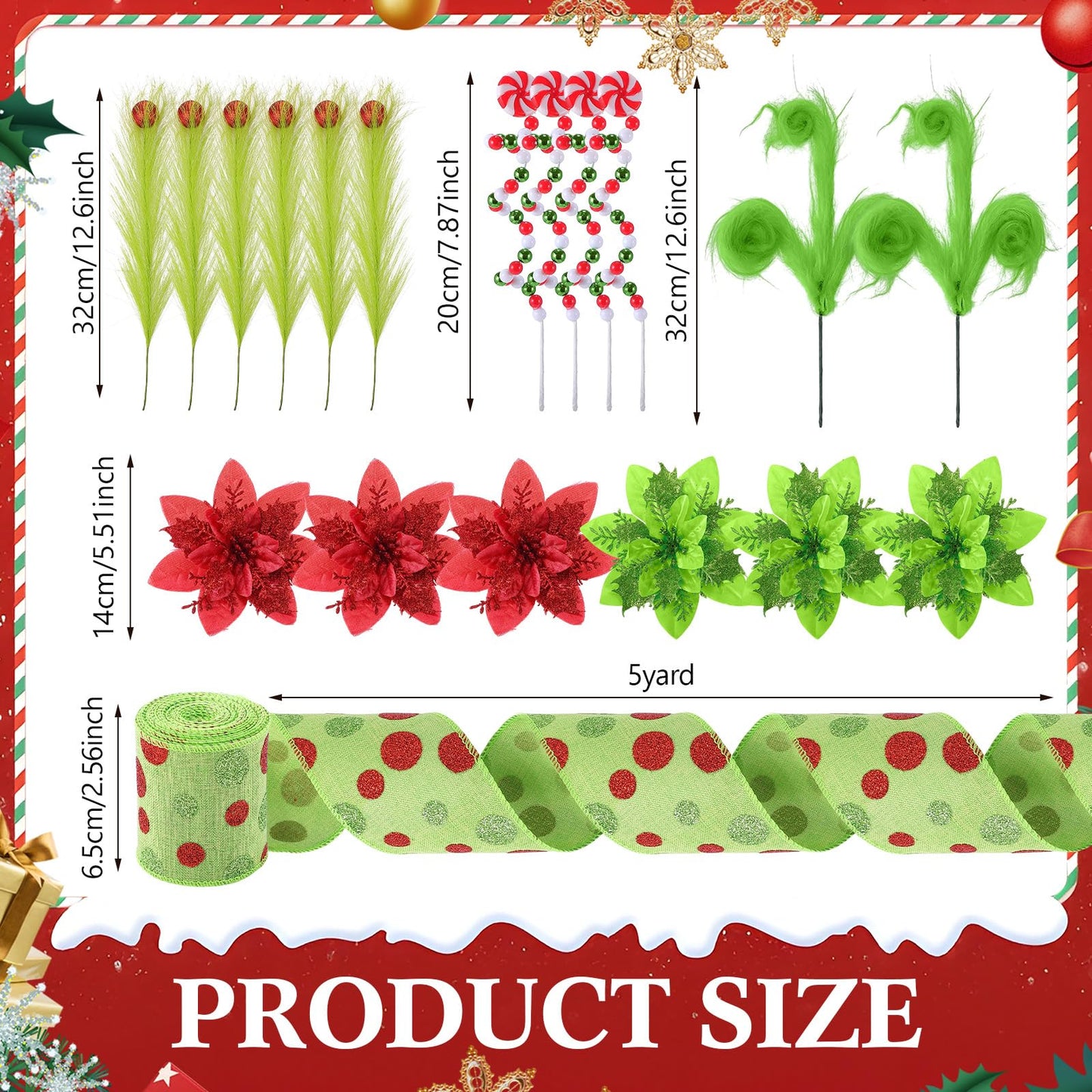 Halfchet 43 Pcs Christmas Tree Hanging Decorations Xmas Tree Ornaments Holiday Mini Pendants Ribbon Candy Red White and Green Hanging Ornaments for Party Decoration