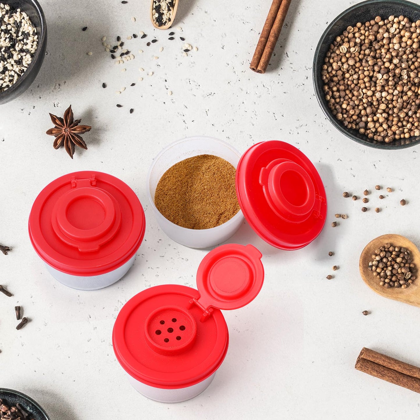 Vesici 50 Pcs Mini Salt and Pepper Shakers with Lids Moisture Proof Set Airtight Spice Dispensers for Travel Camping Kitchen Picnic Lunch Boxes & Dining Table Use Supplies(Red Lids)