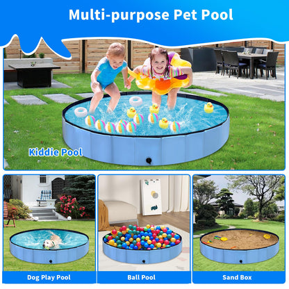 Thecvia Dog Pool for Large Dogs Foldable Kiddie Pool Hard Plastic for Toddlers 1-3, Pets Bath Tub Portable Kids Pool for Backyard Outdoor Play Pool for Doggie Kitty 64x12 inches