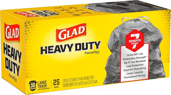Glad ForceFlex Heavy Duty Large Trash Bags, Hold 80+ lb, 30 Gal, 25 Ct