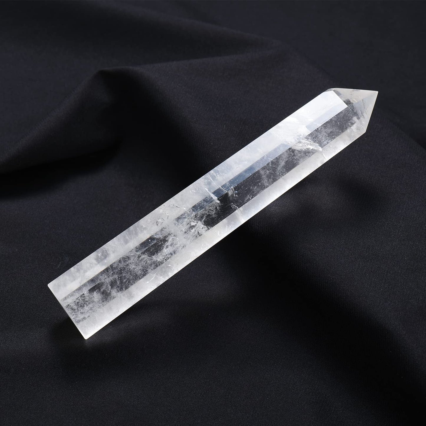 Apengshi Large Clear Quartz Natural Healing Crystal Tower 5.9"-6.3" 6 Faceted Single Point Chakra Crystal Wand Energy Meditation Stone Home Decor Collection Gift