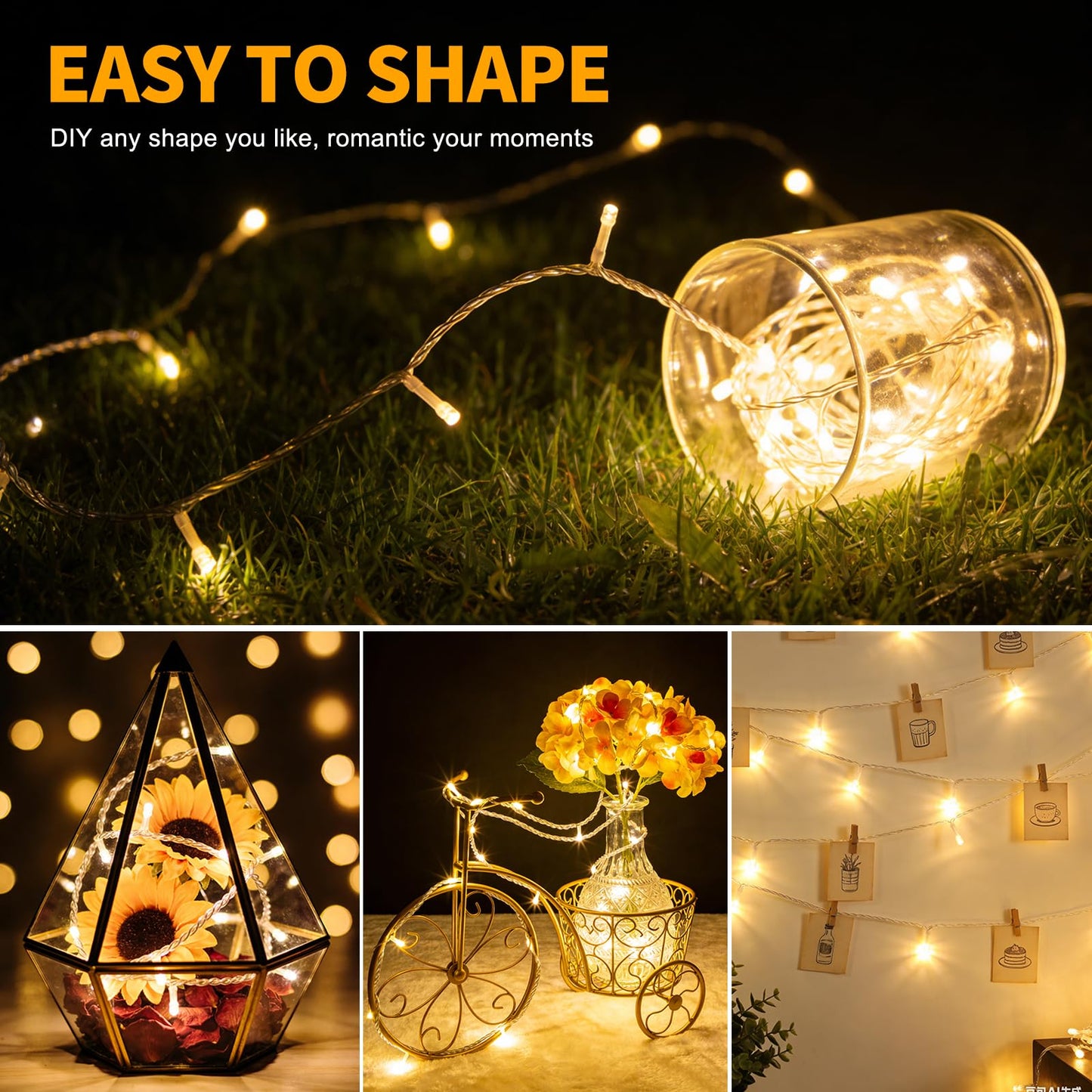 LUMLLSAJI 100 LED Fairy Lights 33 ft LED Twinkle Lights 8 Modes Plug-in with Memory Function White String Light for Bedroom Xmas Tree Wreath Patio Party Spring Outdoor Christmas Decor