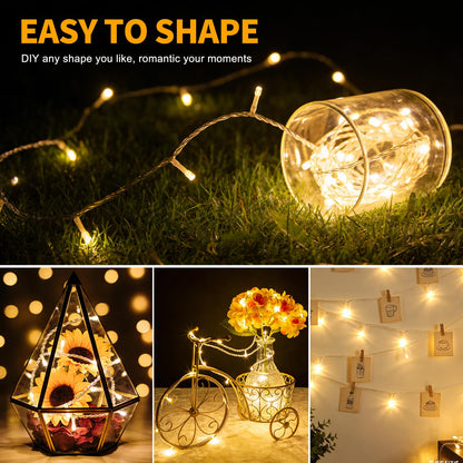 LUMLLSAJI 100 LED Fairy Lights 33 ft LED Twinkle Lights 8 Modes Plug-in with Memory Function White String Light for Bedroom Xmas Tree Wreath Patio Party Spring Outdoor Christmas Decor