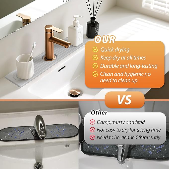 Kitchen Sink Faucet Mat, Diatomaceous Earth Quick Dry Sink Splashback Drying Mat
