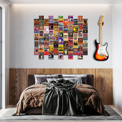 WOONKIT 60 PC Vintage Rock Band Posters, 70s 80s 90s Retro Concert Prints, Bedroom Wall Art, Album Cover Collage, 4x6 Inch (Set of 60)