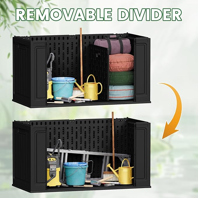 Devoko 160 Gallon Double-Wall Deck Box with Divider, Side Handles, HDPE Outdoor Large Storage Box Waterproof and Lockable for Patio Furniture, Garden, Pool (Black, 160 Gallon)