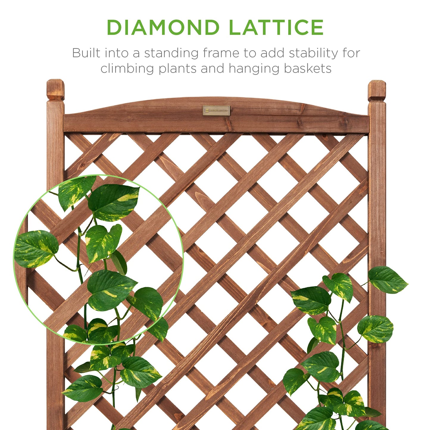 Best Choice Products 48in Wood Planter Box & Diamond Lattice Trellis, Mobile Outdoor Raised Garden Bed for Climbing Plants w/Drainage Holes, Optional Wheels - Walnut