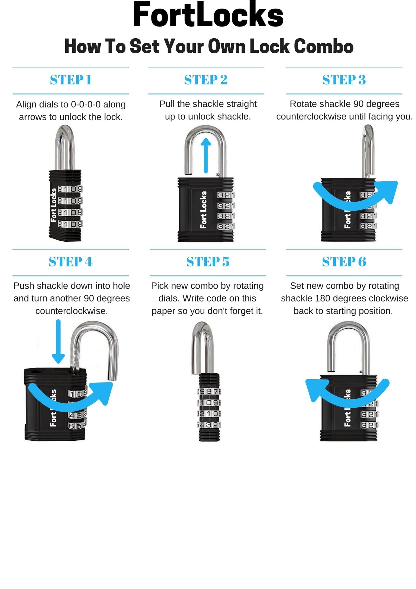 FortLocks Padlock - 4 Digit Combination Lock for Gym Outdoor & School Locker, Fence, Case & Shed – Heavy Duty Resettable Set Your Own Combo – Waterproof & Weatherproof (4 Pack - Silver)
