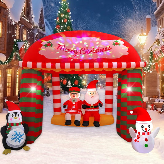 10FT Santa Claus Swing Outdoor Inflatable with Rotating LED Lights for Christmas Holiday Party Decoration, Winter Garden Decoration