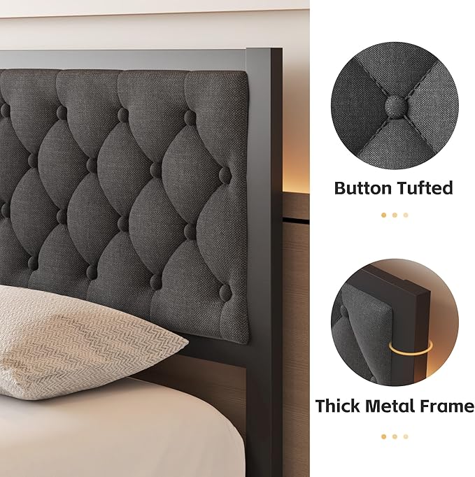 Fluest Queen Bed Frame with Headboard Linen Upholstered Bed Frame Platform