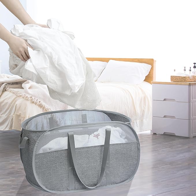 pop-up laundry basket，with Durable Handles collapsible Mesh laundry Hamper