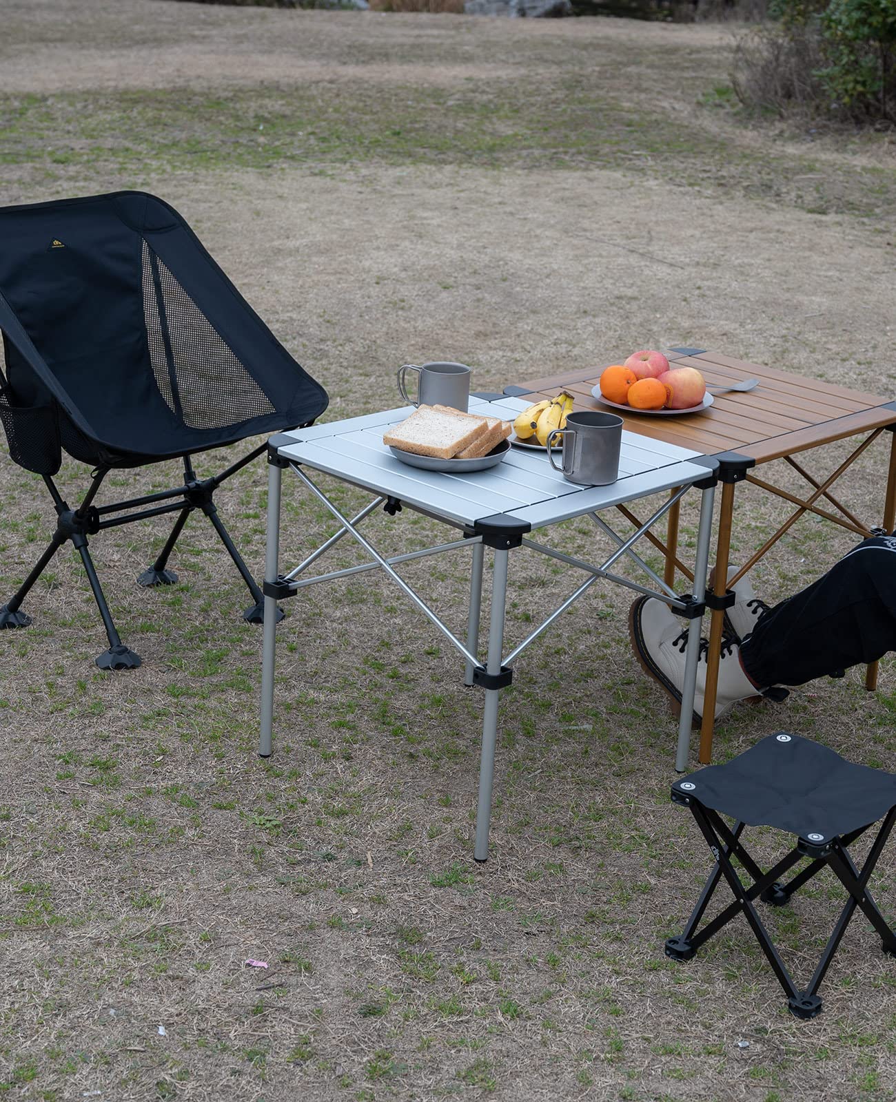 iClimb 1 Stable Square Table and 1 Heavy Duty Compact Folding Chair Bundle for Adults Outdoor Camping Glamping Concert Beach Backyard RV Travelling