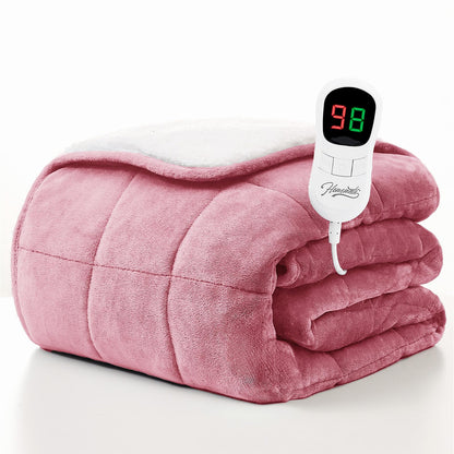 Homemate Heated Blanket Electric Throw - 50"x60" Heating Blanket Throw 1/2/4/6/8 Hours Auto-Off 10 Heat Level Over-Heat Protection Flannel Sherpa ETL Certification