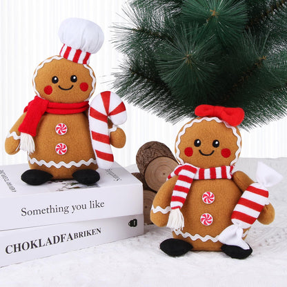 BWFY Christmas Gingerbread Man Plush Toys Set of 2, Festive Gingerbread Couple Stuffed Animals with Candy Props, Xmas Decorations & Gifts, Christmas Holiday Home Decor
