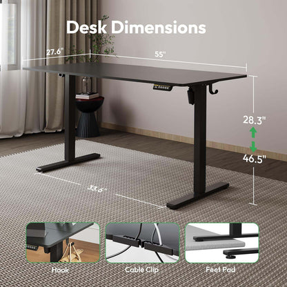 Gamork Large Electric Standing Desk,55x28 Inches Adjustable Height Stand up Desk, Sit Stand Home Office Desk, 3 Preset Heights,Equipped with Hooks,Ergonomic Computer Desk Workstation，Black
