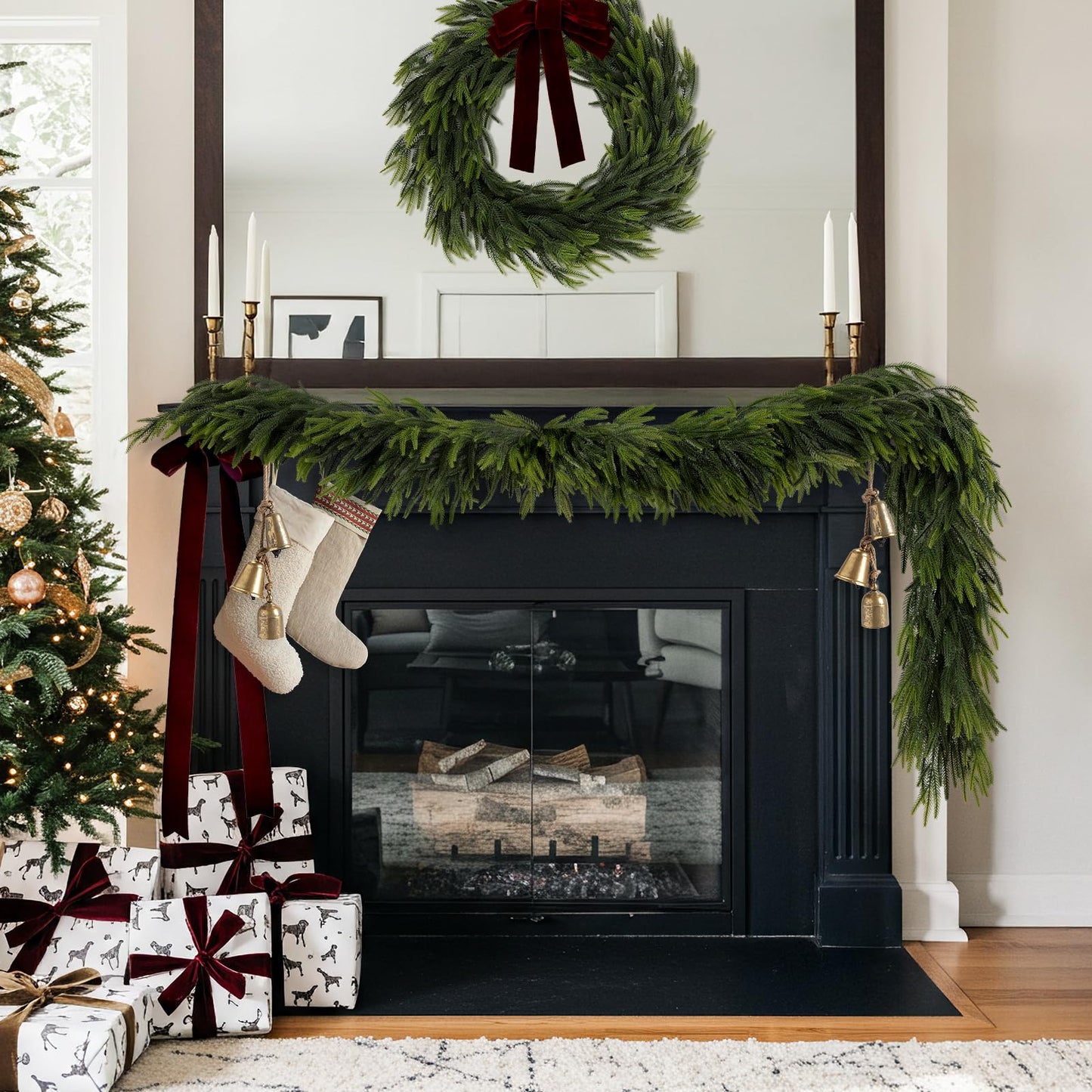 N&T NIETING 6FT Christmas Norfolk Pine Garland Real Touch Pine Artificial Faux Greenery Garlands Winter Christmas Garland for Table Mantle Fireplace Holiday Indoor Outdoor Xmas Decorations (1 Pcs)
