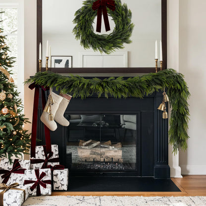 N&T NIETING 6FT Christmas Norfolk Pine Garland Real Touch Pine Artificial Faux Greenery Garlands Winter Christmas Garland for Table Mantle Fireplace Holiday Indoor Outdoor Xmas Decorations (1 Pcs)