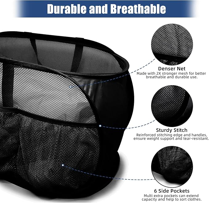2 Pack Collapsible Laundry Baskets, Upgrade Pop Up Laundry Hamper