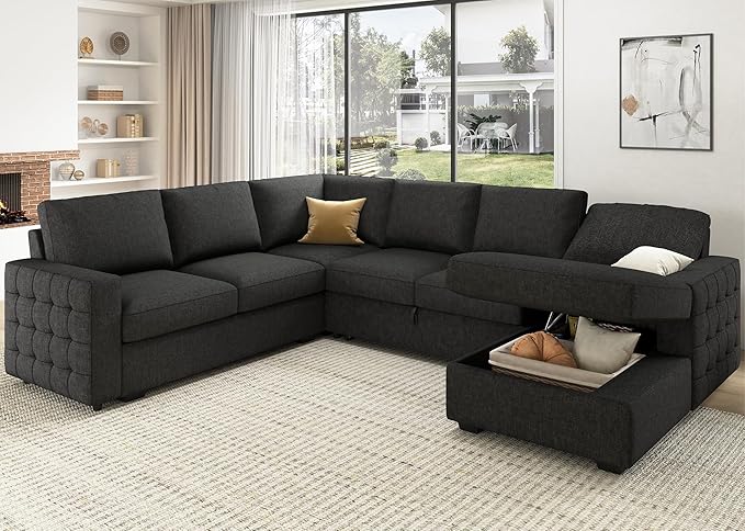HONBAY Sectional Couch with Pull Out Bed, Sectional Sleeper Sofa with Storage