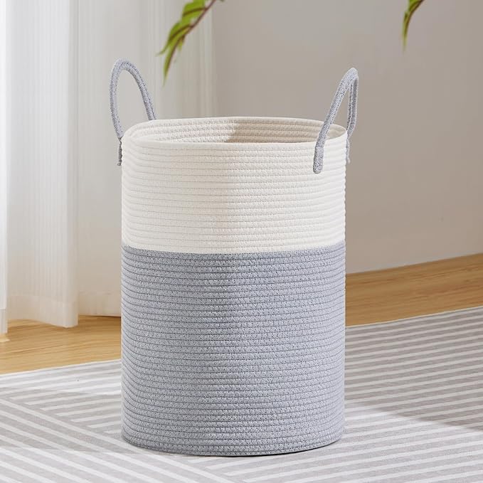 VIPOSCO Large Laundry Hamper, Tall Woven Rope Storage Basket
