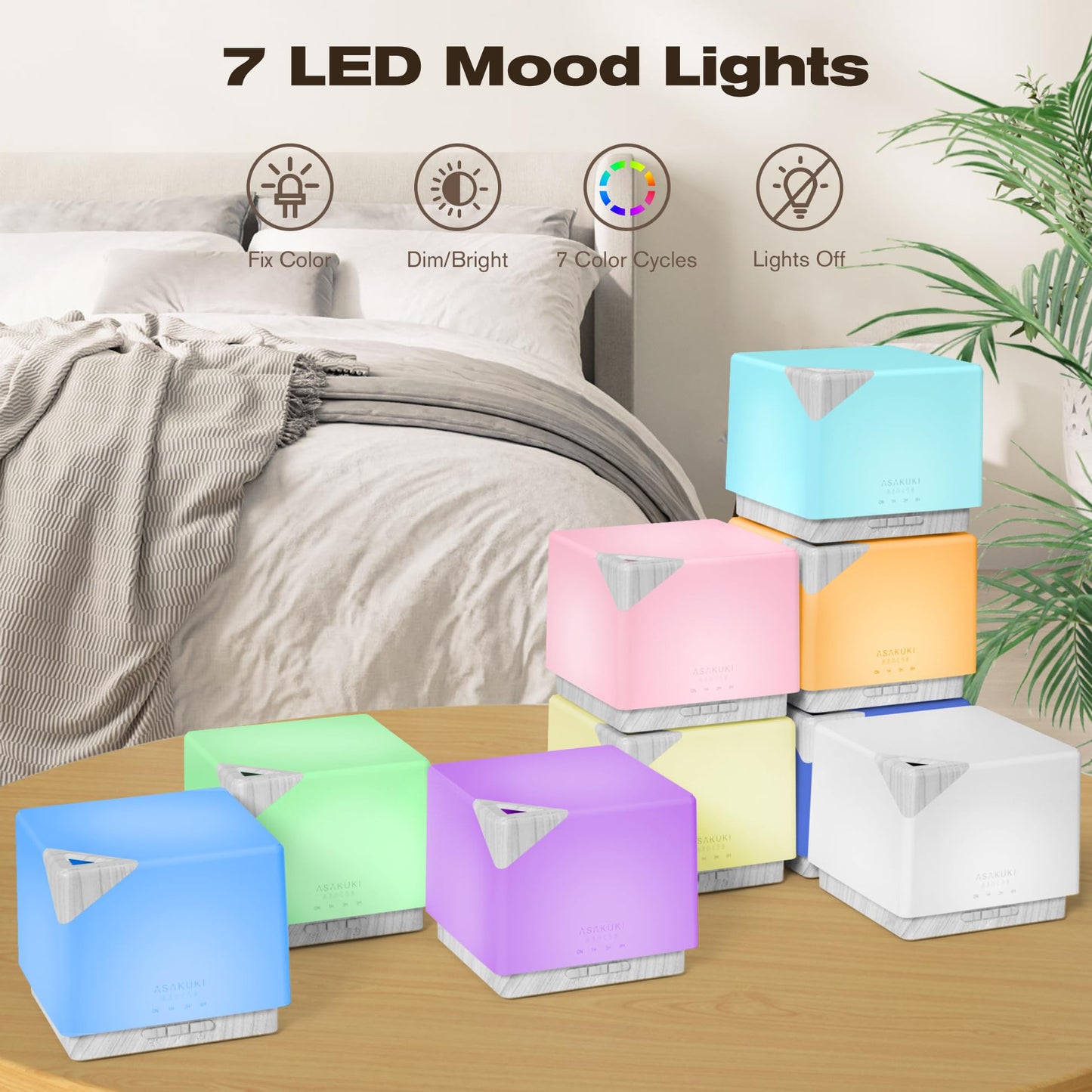 ASAKUKI 700 ml Premium Essential Oil Diffuser, 5 in 1 Ultrasonic Aromatherapy Fragrant Oil Vaporizer Humidifier, Timer and Auto-Off Safety Switch, 7 LED Light Colors