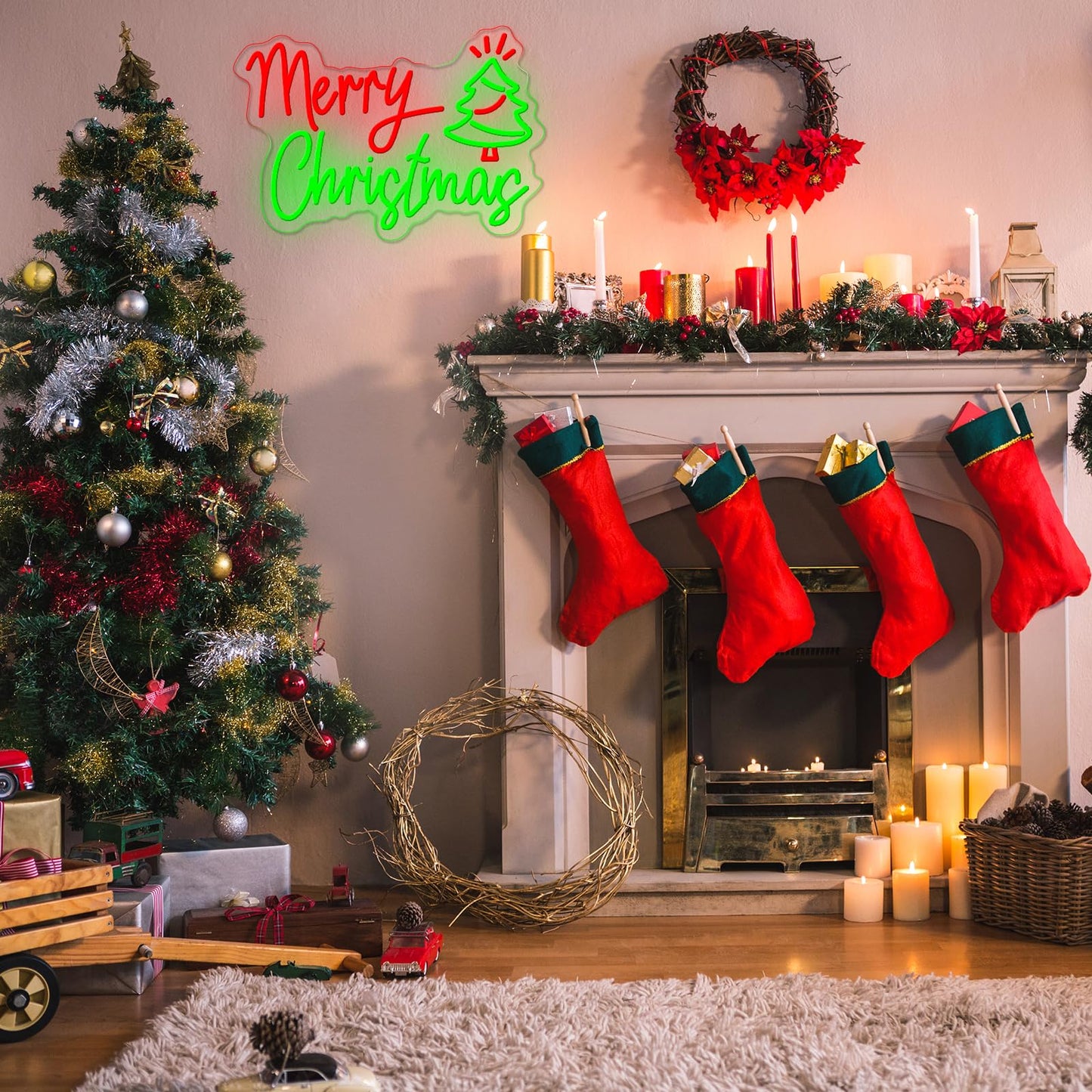 Merry Christmas Neon Sign, Dimmable Xmas Led Sign for Art Wall Decor, Merry Christmas Light Up Sign for Indoor Party Backdrop Bedroom Bar Pub Club Wedding Decor