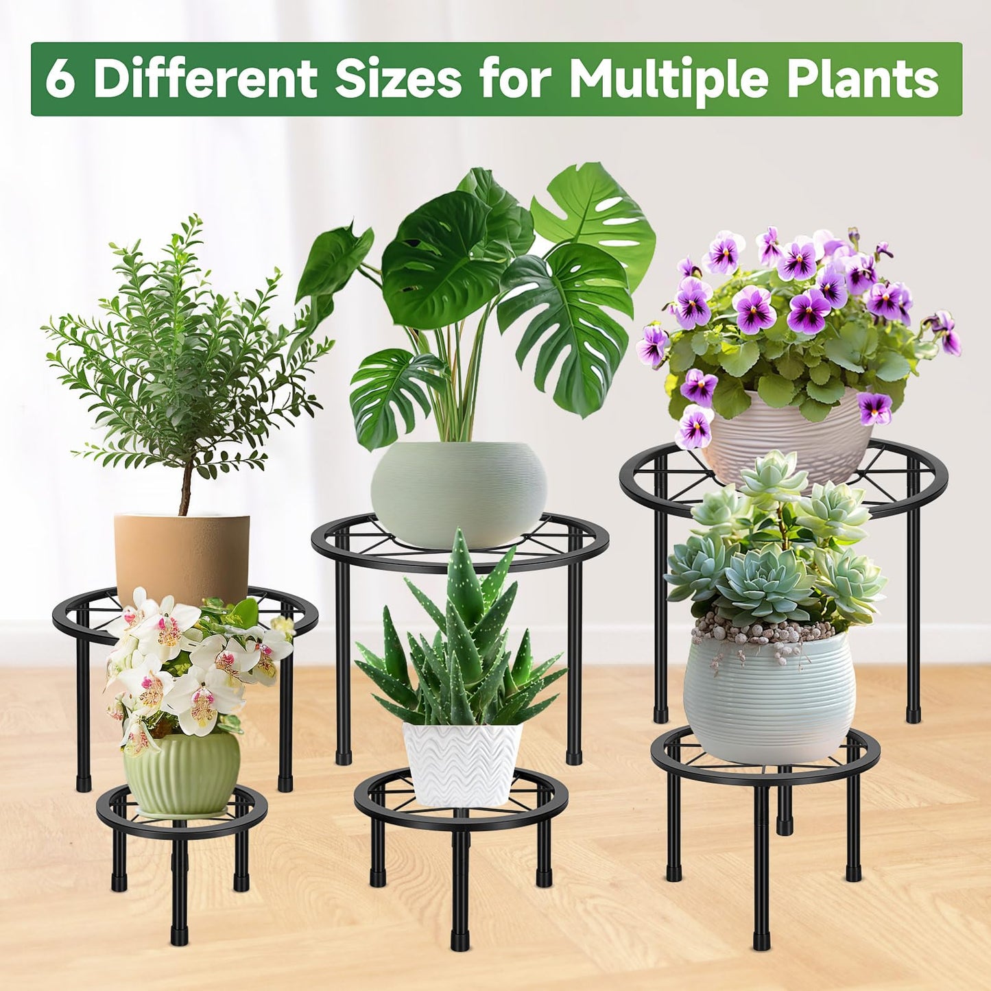 Sbosbo 6 Pack Metal Plant Stands, Heavy Duty Plant Stand for Indoor Outdoor, Anti-Rust Iron Flower Pot Stands Outdoor Plant Holder, Potted Plant Shelf for Living Room Balcony Garden Patio, Black