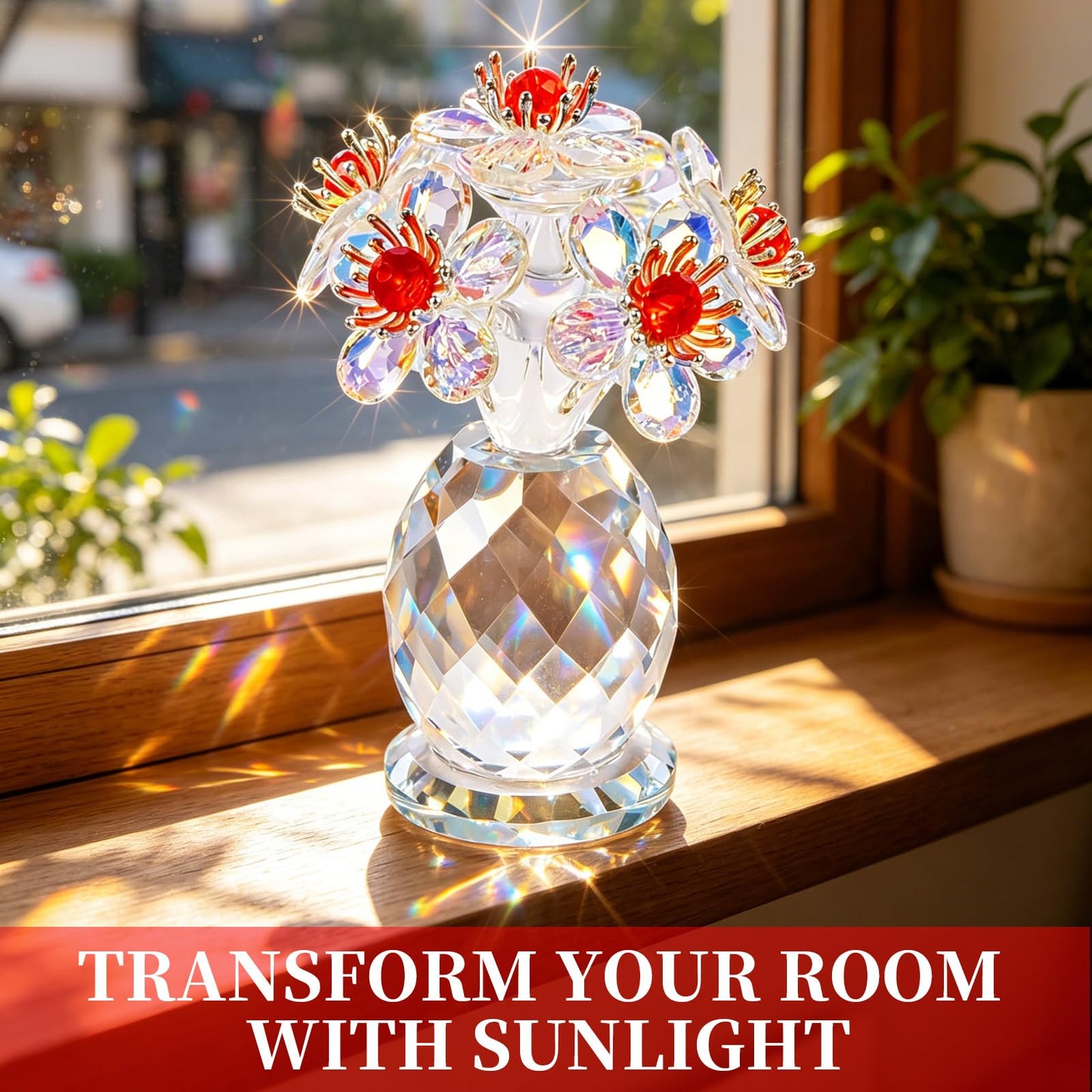 Anxingo Crystal Flower Figurine, Handmade Eternal Glass Flower (AB Color)