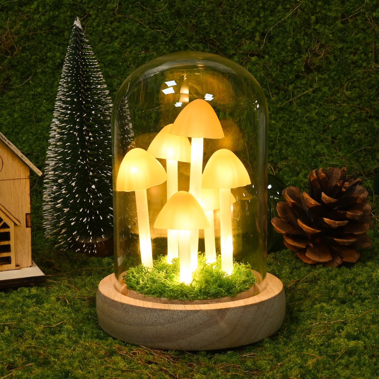 QUELIEN Mushroom Lamp in Glass Dome,Mushroom Gifts for Women - Warm White LED Night Light for Bedroom Decor,Birthday Party Decorations,Ideal Birthday Gift Valentines Gift