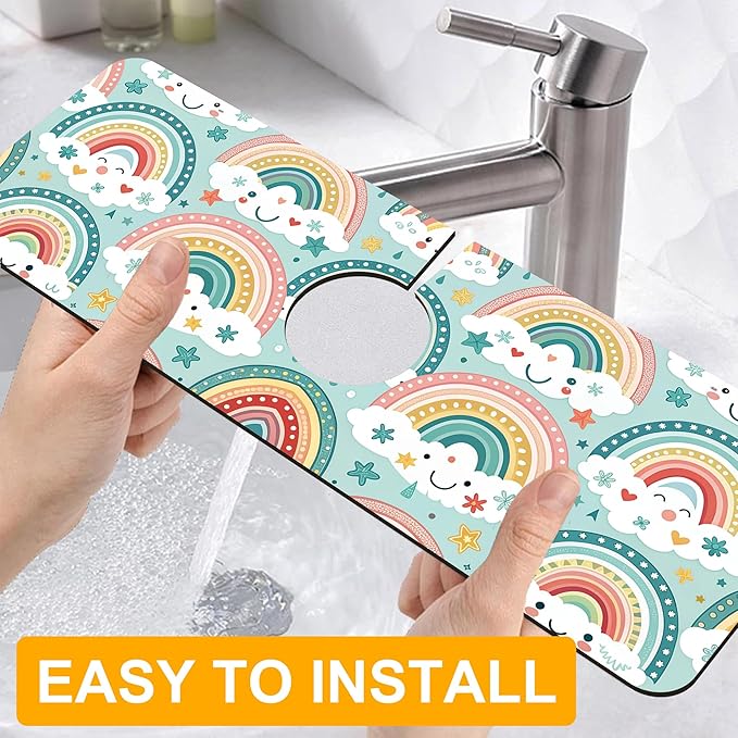 2 Pack Cute Rainbow Sink Splash Guard Faucet Mat Boho Rainbow Butterfly Super
