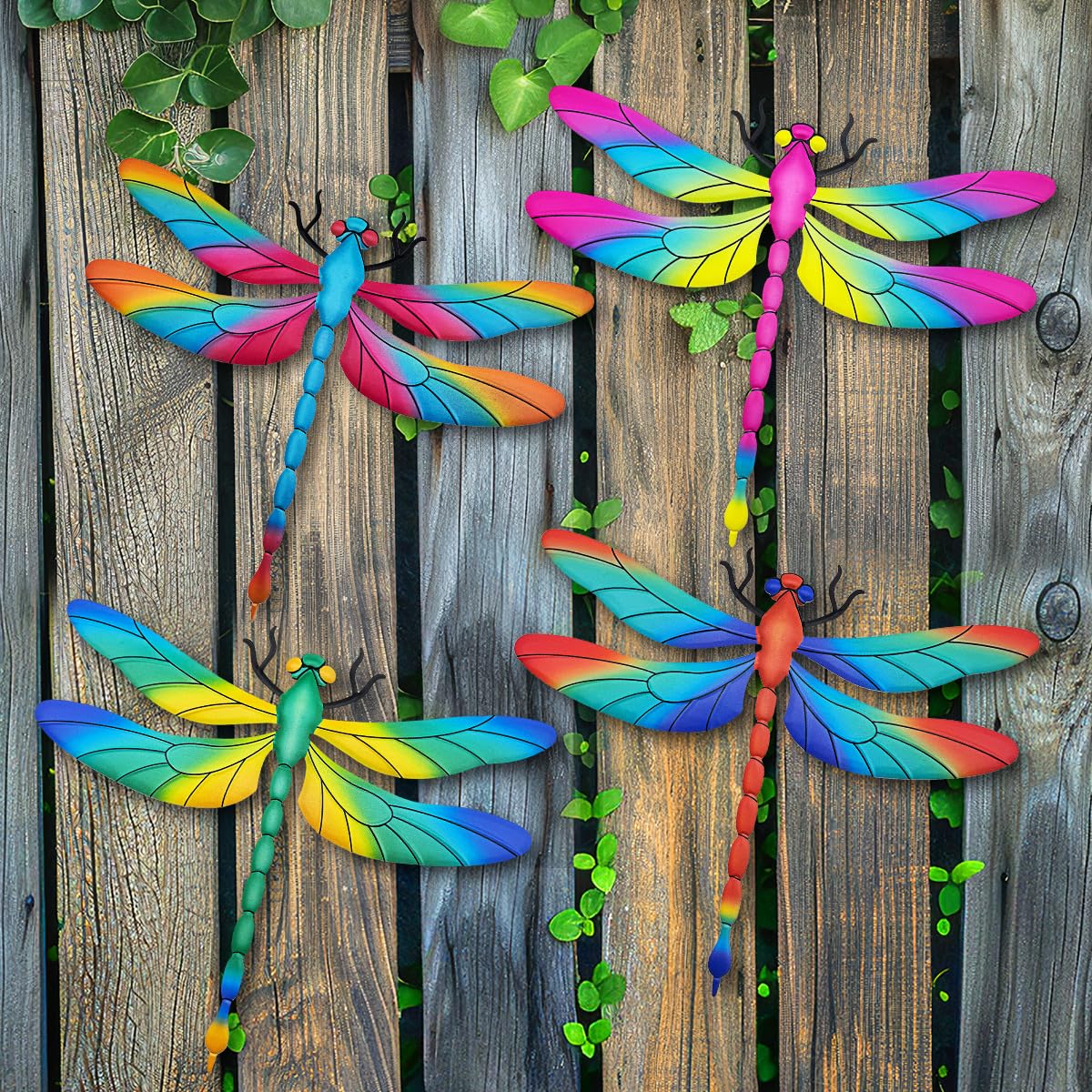 Large Metal Dragonfly Wall Decor, 4 Pack 13 inch Metal Dragonflies Wall Art Hanging Sculpture Decorations for Outdoor, Yard Patio Fence Garden Outside Decor