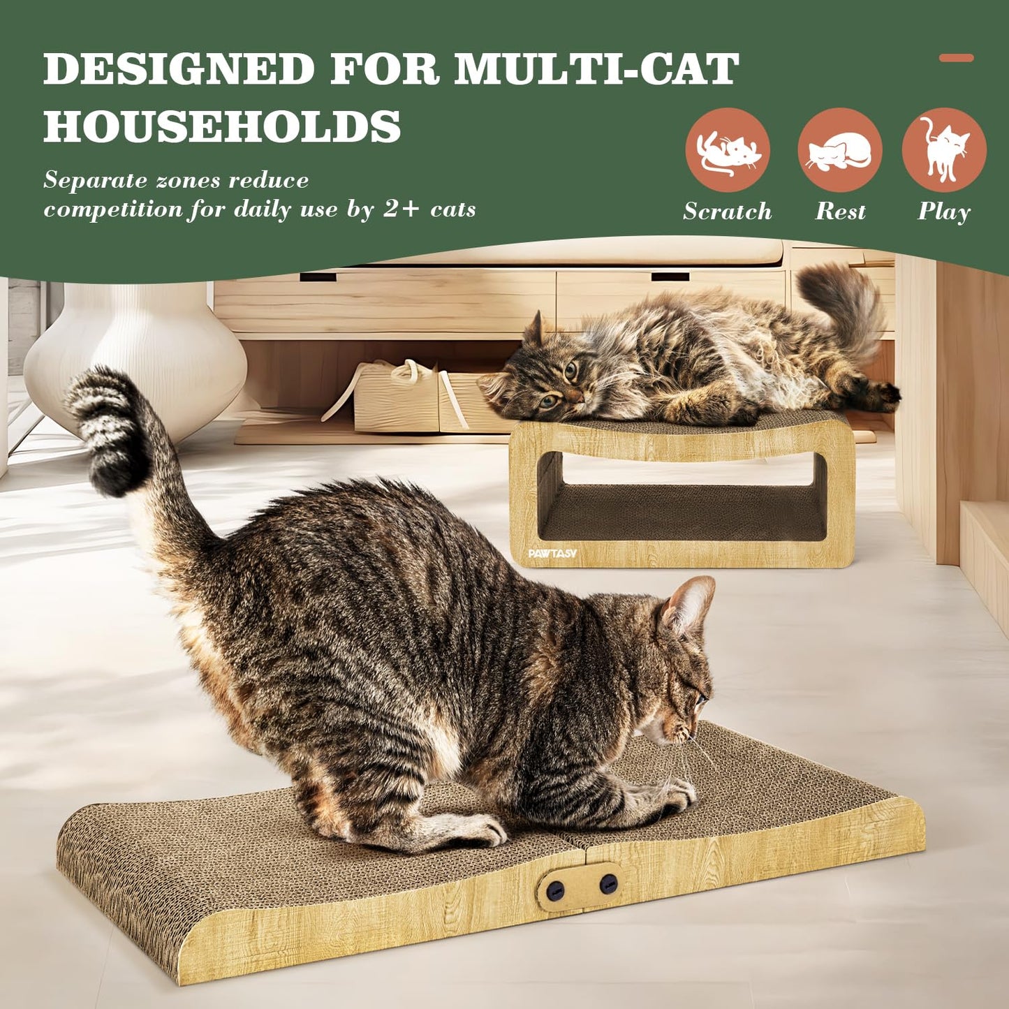 Pawtasy Cat Scratcher Cardboard 2 in 1 Cat Scratching Pad Multi-Functional Cat Scratch Board Furniture Scratcher Lounge Couch Bed for Indoor Cats Kitten to Play and Rest