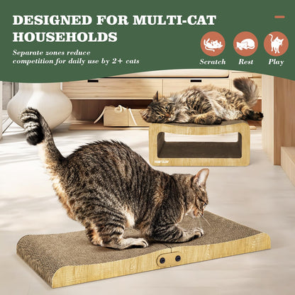 Pawtasy Cat Scratcher Cardboard 2 in 1 Cat Scratching Pad Multi-Functional Cat Scratch Board Furniture Scratcher Lounge Couch Bed for Indoor Cats Kitten to Play and Rest