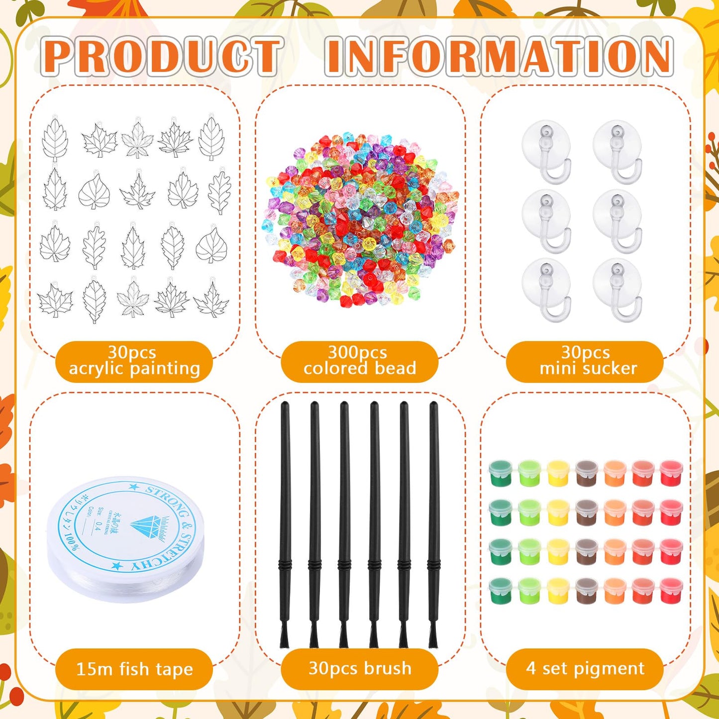 Beeveer 30 Sets Fall Leaf Suncatchers Art Kits DIY Autumn Maple Leaf Suncatcher Crafts Paint Your Own Window Ornaments for Adults Thanksgiving Harvest Activity Party Favor