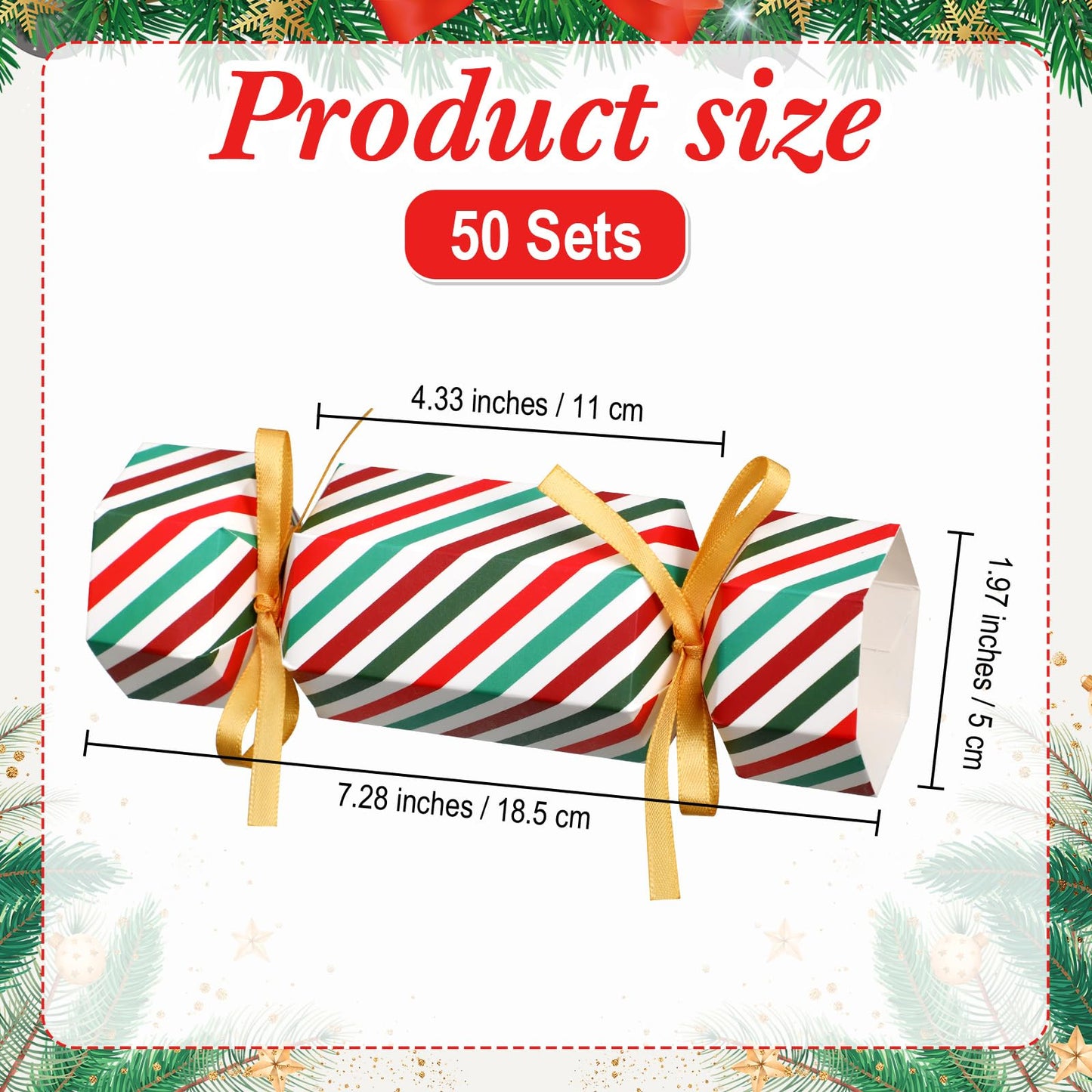 Xinnun 50 Packs Christmas Cracker Kit No Snap Xmas Party Table Favors Snowflake Reindeer DIY Christmas Party Cracker Candy Boxes for Holiday Dinner Decoration Gift (Stripe Style)