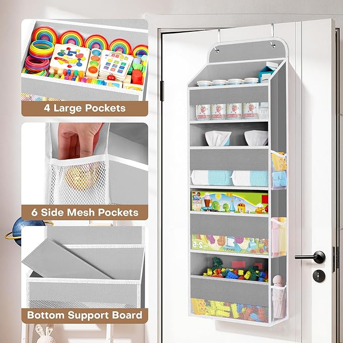 SpaceWhisper Over the Door Organizer, 4 Large Pocket Hanging Storage Organizer