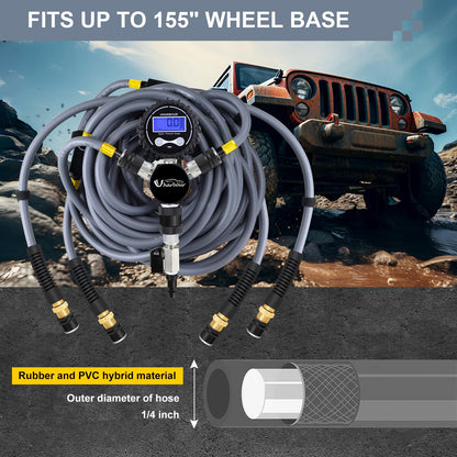 Uharbour 4 Tire Inflation Deflation System, 4 Tire Air Up Down System, 4 Tire Pressure Equalizer, Inflate or Deflate All 4 Tires at Once, Flexible Air Hose Fits Up to 155" Wheelbase.