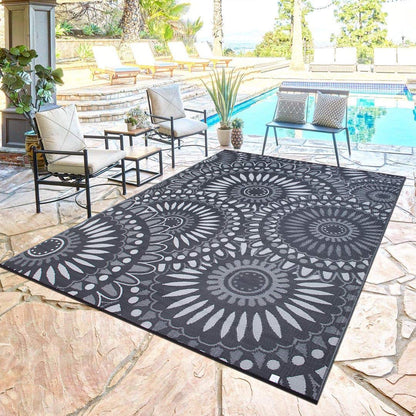 Santex Reversible Outdoor/Indoor Plastic Straw Rugs Waterproof Portable Mat Easy to Clean Outdoor Patio Mat, Perfect for Garden, Patio, Picnic, Decking-（Grey,9x18Ft