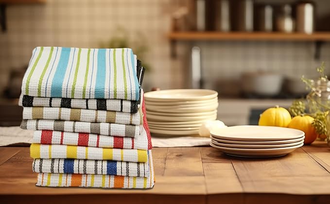 COTTON CRAFT - 4 Pack - Basket Weave Kitchen Towels - Grey - Cotton - Oversized