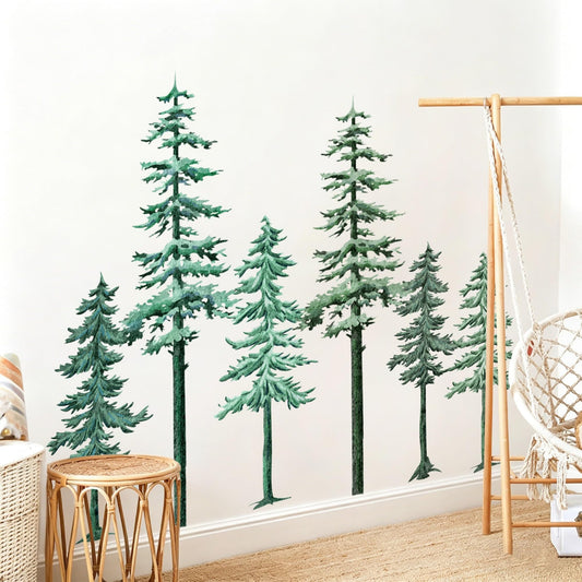 Large Pine Tree Wall Decal Big Pine Trees Wall Stickers Peel and Stick Watercolor Green Plants Sticker Summer Forest Wall Decorations for Kids Baby Bedroom Woodland Art Murals for Nursery Living Room