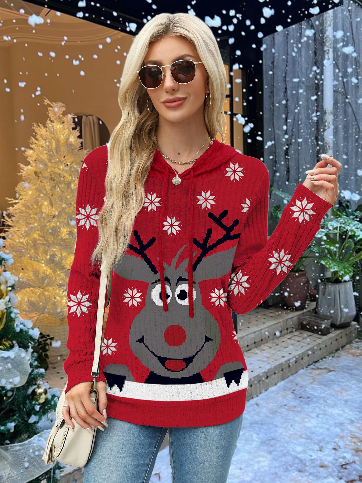 Ugly Christmas Sweater Women Blouses 2025 Long Sleeve Shirts Womens Early Fall Fashion Clothing School Outfits Boho Tops Cowboy Chic Trendy Hoodies Sweatshirt Rudy X-L