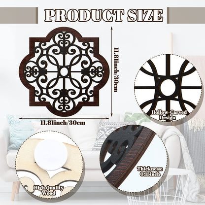 Zhanmai 3 Pieces Thicken Rustic Wood Wall Decor Farmhouse Geometric Wall Art Farmhouse Hanging Decoration for Living Room Bedroom Home Indoor Outdoor Office, 12 x 12 Inch, Brown