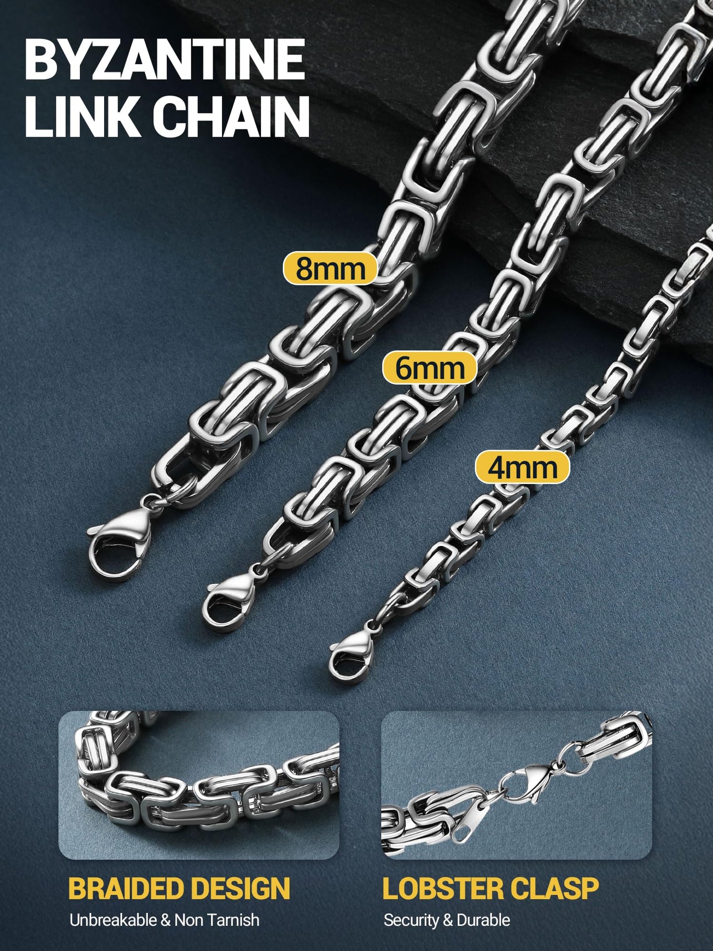 PROSTEEL 4mm Stainless Steel Chain Long Necklace 30 Inch Men Necklaces